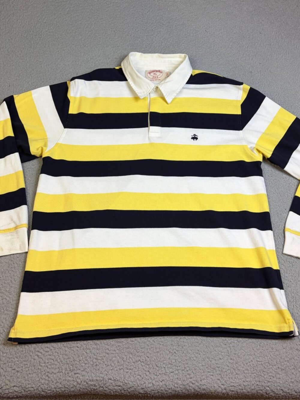 Brooks Brothers Rugby Shirt Mens Size XL Blue Yellow White Stripe Long Sleeve